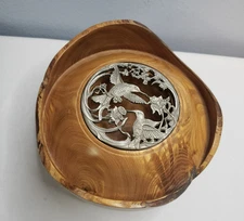 Wooden Potpourri Bowl Hummingbird Rawcliffe Pewter Metal Lid 1996-97