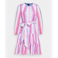 J. Crew AP188 Belted Ruffle Pink Tiered Dress Long Sleeve