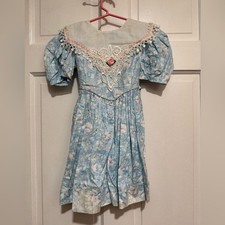 Vintage Girls 4T Blue Floral Lace Dress 1980s 1990s