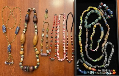 164 ANTIQUE & VTG AFRICAN TRADE BEADS - VENETIAN, CZECH, INDIA + 6 NECKLACES LOT
