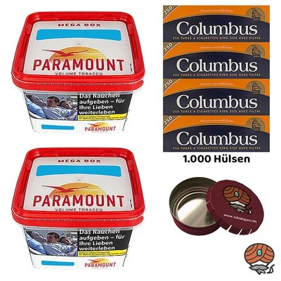 Paramount Volumentabak Mega Box 2x 125g, 1000 Columbus Hülsen und Zubehör