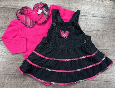 Baby Girl Clothes Oshkosh 6 Month 2pc Black & Pink Corduroy Jumper Dress