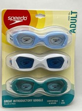 3 Pk SPEEDO Adult Swim Goggles White Blue Teal Ages 14 NEW Anti Fog UV Protect