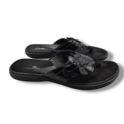 Clarks Cloudsteppers Brinkley Flora Sandals Womens 8 Flip Flop Thong Black