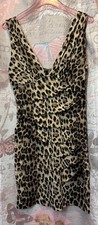 21 Leopard Print V-Neck Dress Stretch Bodycon Ruched Sleeveless Sexy Women’s M