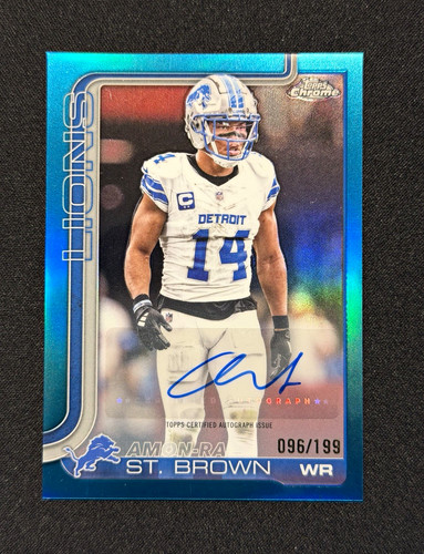 Topps 2025 Chrome Football Amon-Ra St. Brown Lions Auto Aqua  /199 #BA-AS