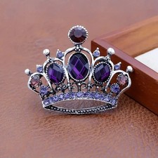 Elegant Purple Rhinestone Inlay Crown Brooch Pin Men Women Fashion Gift Unique