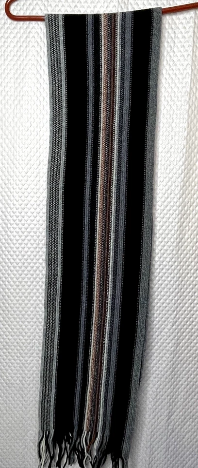 William Brunton Hand Knits Scotland 100% Pure Lambswool Gray/Black Striped Scarf - Image 4 of 4