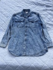 Vintage Carhartt Rugged Outdoor Wear Shirt Men Lg Blue Denim Acid Wash Caped USA