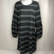 As U Wish Womens Size 1X Shift Dress Lantern Sleeve Gray Sage Striped New Tags