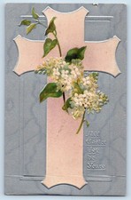 Easter Postcard Holy Cross And Flowers Embossed New London CT Tuck c1910's
