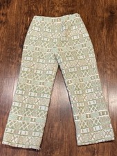 Vintage 1960  s Wide Leg Tapestry Pants Handmade Women  s Green/White/Tan