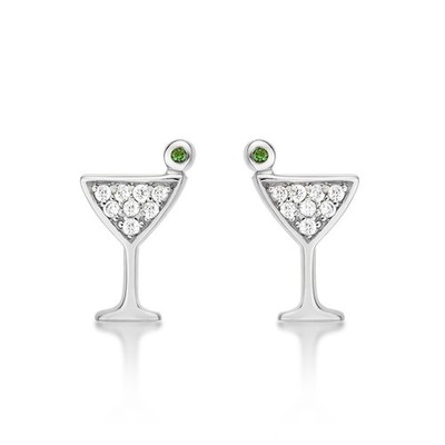 Diamond Treats Cocktail Glass Earrings 925 Sterling Jade Silver 11 mm Cute Charm