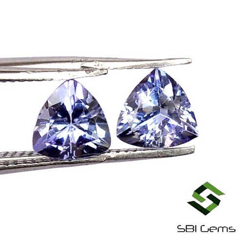 Certified Natural Tanzanite Trillion Cut Pair 5.75 mm Lustrous Loose Gemstones - Picture 2 of 6