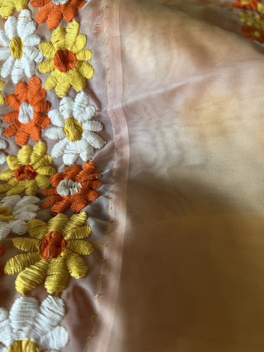 Vintage Sheer Orange Embroidered Daisys Cafe Curtains 9 Pieces FLAWS - Picture 22 of 24