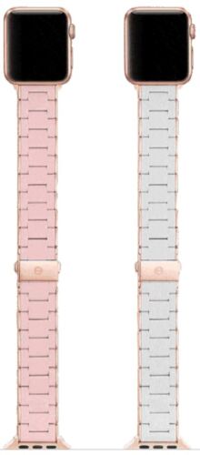 2 Pack - Michele Silicone Wrapped Stainless Steel Bands For Apple Watch PINK/FOG - Picture 1 of 6