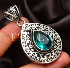 Paraiba Tourmaline Gemstone 925 Sterling Silver Handmade Jewlery Pendant 2.01"