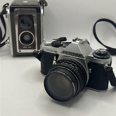 VTG LOT Pentax ME Super 35mm Film Camera 50mm Asahi Lens, Kodak Duaflex 4