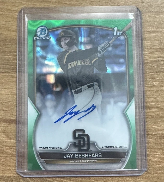 JAY BESHEARS 2023 BOWMAN CHROME DRAFT 1ST AUTO GREEN LAVA PADRES CDA-JBE /99