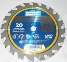 Vulcan Fast Cut, Thin Kerf Circular Saw Blade, 7-1/4 In Dia, 20 Teeth, 5/8 In Ar