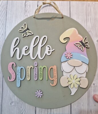 MDF Hello Spring Gnome Plakette