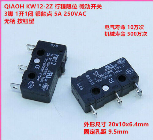 1 pièce Qiaoh 5A contact argent kw12-2z limite de voyage micro-commutateur à bouton certifié UL - Photo 1/2
