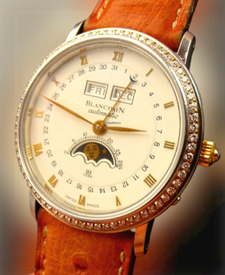 BlancpaiN VILLERET Mondphase Vollkalender Stahl/Gold 18K 750 Brillanten 6595