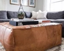 Leather Ottoman Boho Unstuffed Genuine New Brown 30'' Moroccan Pouffe Footstool