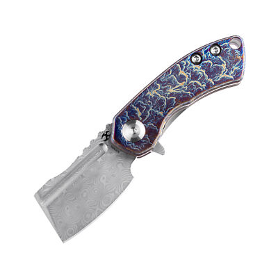 Kansept Mini Korvid Folding Knife Lightning Strike Ti Handle Damascus K3030D1