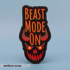 Beast Mode ON Patch - Demon Embroidered Text Funny Quote - Iron On Patches