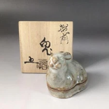 Rabbit Incense Holder Echizen Ware Tsubakigama Goto Tetsu w/Box Tea Utensils JPN