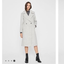 Nwt$459 Xl Club Monaco Gray Plaid Daylina Double Breasted Wool Blend Trench Coat