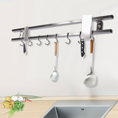 Silver 304 Stainless Steel Magnetic Knife Bar Rack 1* Double-bar Tool Holder