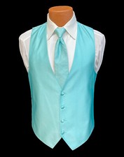 Men's Ginovia Aqua Tuxedo Vest with Tie  Matching Pocket Square Free Shipping