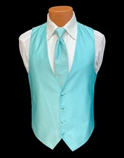 Men's Ginovia Aqua Tuxedo Vest with Tie & Matching Pocket Square Free Shipping
