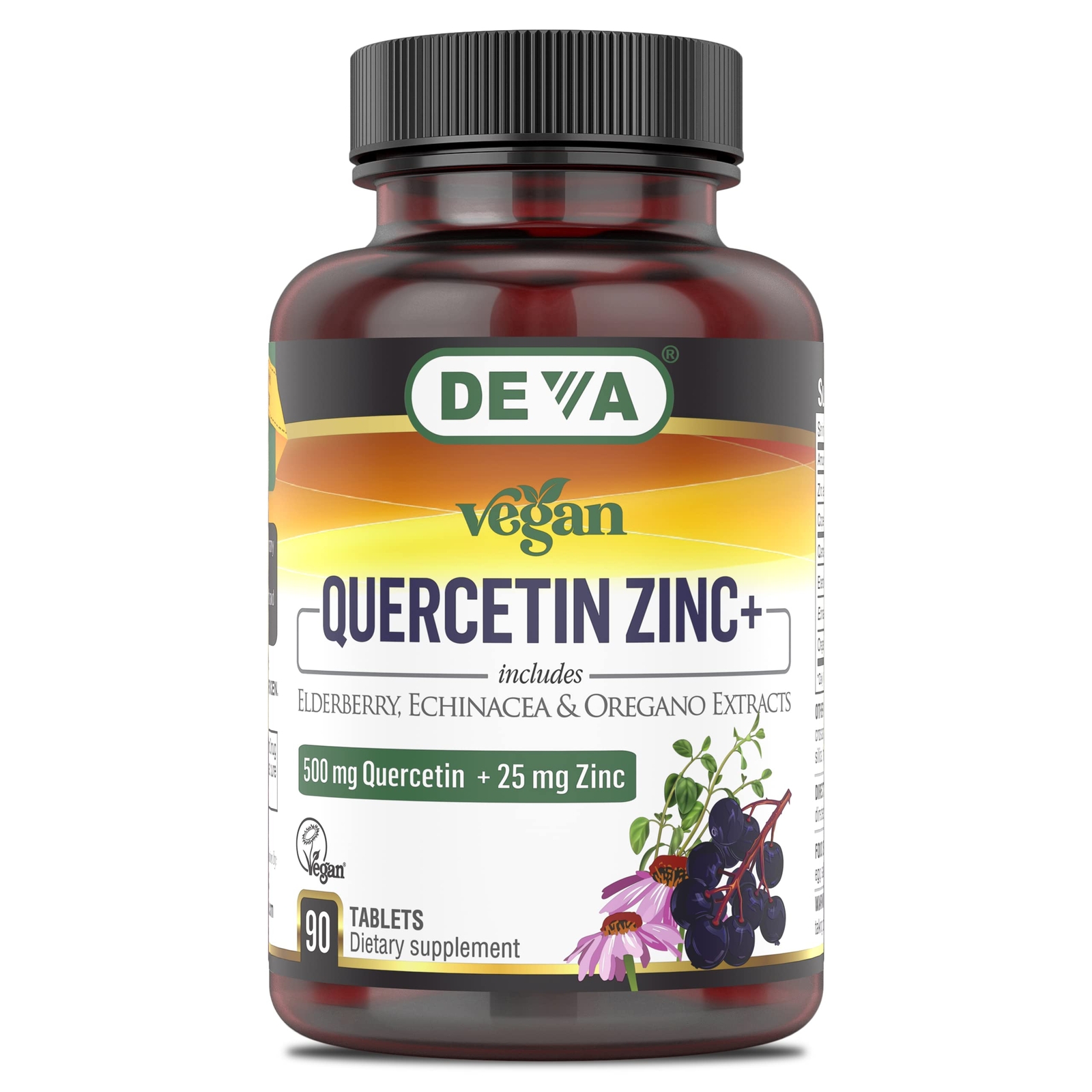 Vegan Quercetin 500mg Plus 25mg with Elderberry, Echinacea and Oregano Extrac...