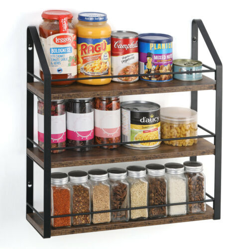 3 Tier Wall Mounted Wooden Spice Rack,Rustic Hanging Spice Organizer for Kitchen