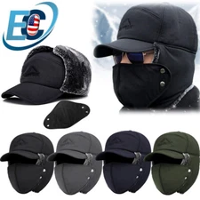 Winter Fur Ear Flap Trapper Hat Full Face Mask Aviator Thermal Warm Snow Ski Cap