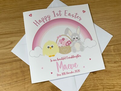 Personalisierte 1. ERSTE OSTERKARTE Hase Küken Regenbogen Tochter Enkelin 