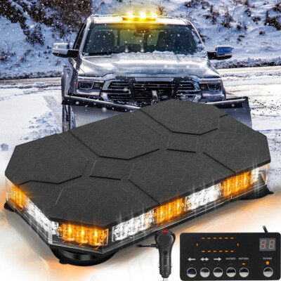 14inch White Amber Emergency Lamp LED Rooftop Strobe Light Bar w/Magnetic Base