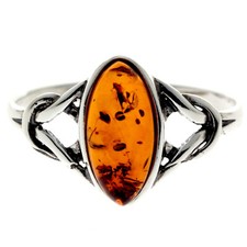 Cognac Baltic Amber 925 Sterling Silver Celtic Design Ring Jewellery 7503