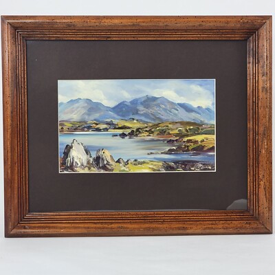Original oil painting of mountains and lake scene, 16'' x 13'', signed by artist