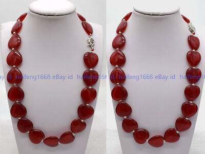 Mehrfach Stile Natürliche 20mm Rot Jade Edelsteine Herz Perlen Halskette 16-36''