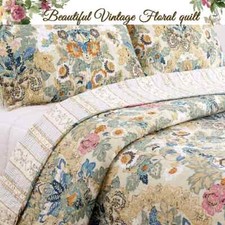 NEW COZY COTTAGE BOHO BEACH BLUE TEAL AQUA GREEN BROWN TROPICAL LEAF QUILT SET