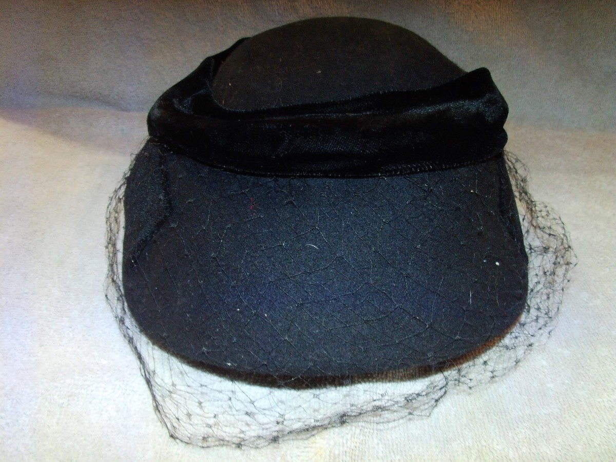 Vintage Black Veiled 100% Wool Cloche pillbox hat Rhinestone -Newmann Endler Vintage TNLee Neumann Endler Inc. red vintage 50s or 60s  main image 2