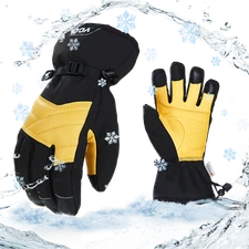 Vgo 1 Pair -30℃/-22°F Winter Warm Cow Leather Ski Gloves for Men/Women（CA2469FW）