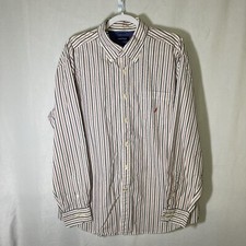 NAUTICA white red and blue striped button down long sleeve shirt XL