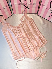 Victorias Secret Silk Corset Lace Up Thong Pale Pink Medium DD