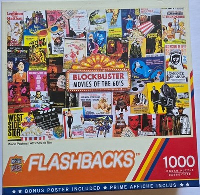 NEW Master Pieces Flashbacks 60's Blockbuster Movies 1000 pc Jigsaw Puzzle