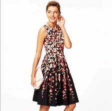 Talbots Dress Floral Garden Fit & Flare Poplin Sz 12 Black Classic Prep Feminine